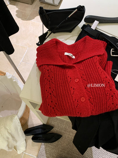 【LSC1072】檸檬簍空polo領針織開衫251117