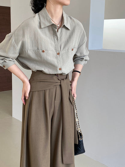 【cim6112】實拍韓國法式氣質天絲亞麻長袖襯衫251030
