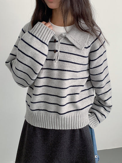 【LD11063】實拍復古條紋加厚棉羊絨針織毛衣251209