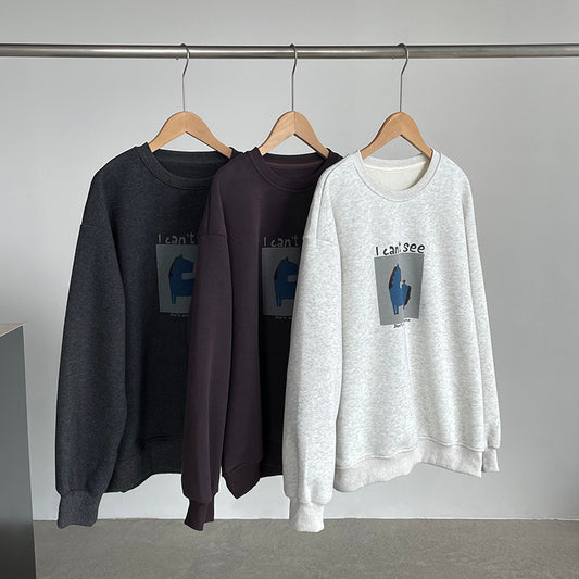 【cimD20307】實拍大人系印花加绒寬鬆衛衣251114