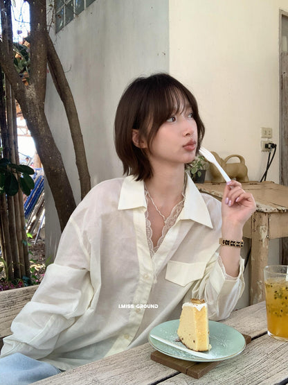 【LR2266】實拍imiss質感推薦！蕾絲苧麻長袖襯衫260305
