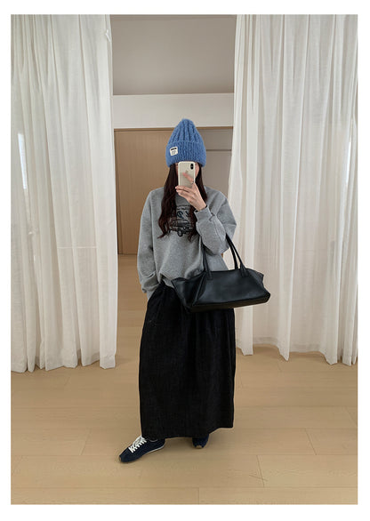 【H561】實拍秋冬簡約鬆緊腰後開叉裙251021