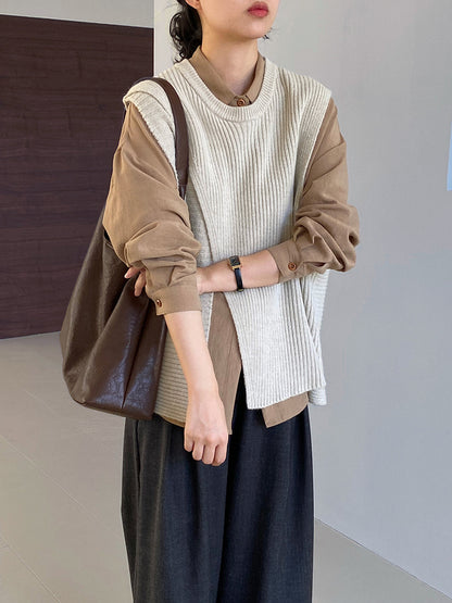 【cim8979】實拍秋冬設計師款不規則寬鬆針織馬甲251030