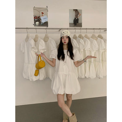 【L92807】實拍春夏甜美花苞裙短袖連衣裙＋小包包250505