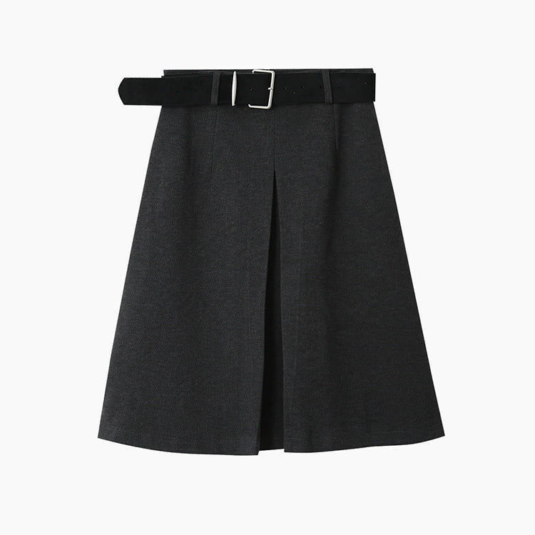 【LD3300】實拍S~XL韓版高腰顯瘦毛呢A字裙＋腰帶251103