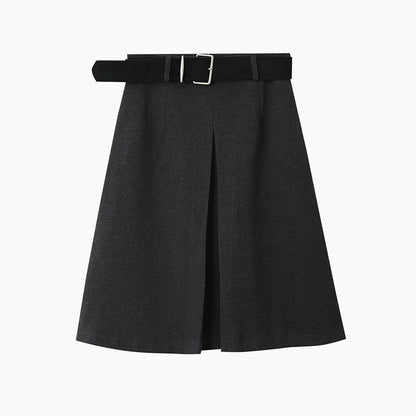 【LD3300】實拍S~XL韓版高腰顯瘦毛呢A字裙＋腰帶251103