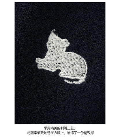 【H564】實拍貓咪刺繡Polo針織衫251021
