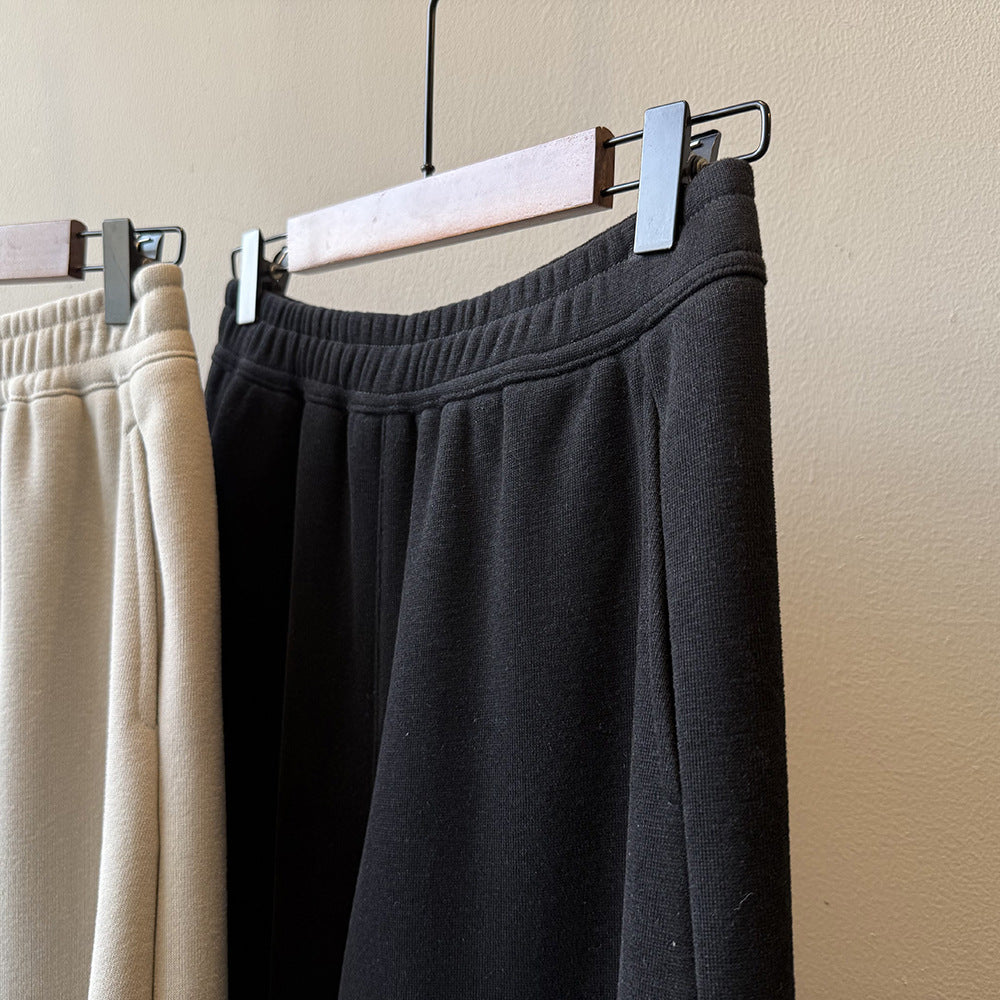 【Y82672】 實拍簡約寬鬆加絨保暖闊腿衛褲251023