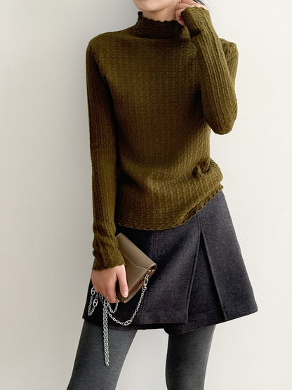 【Y312】實拍高單質感鏤空蕾絲半高領針織衫251106