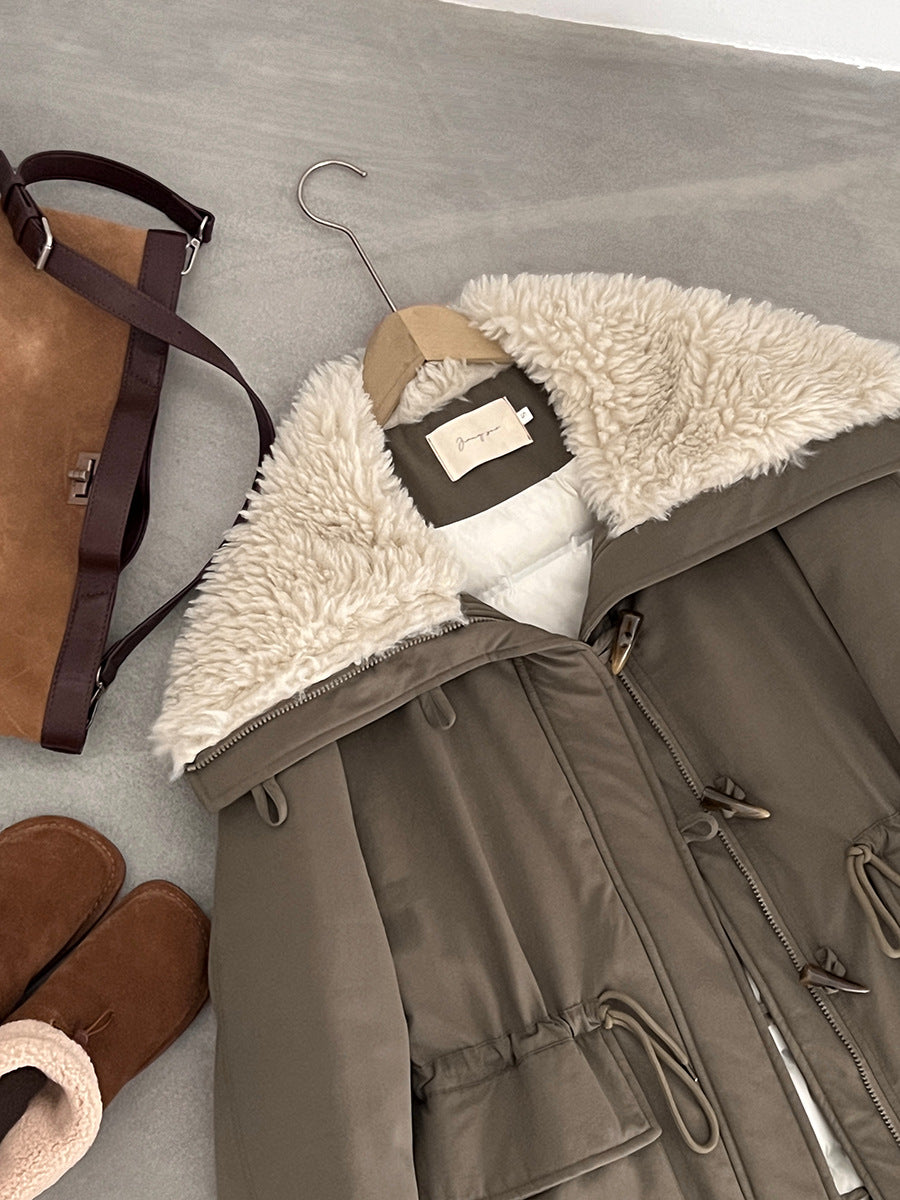 【cimz1727】實拍行走的火爐重工牛角扣大翻領工裝羽絨外套大衣(白鴨絨50)251120