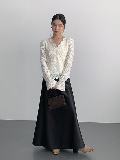 【LD3295】實拍法式喇叭袖加絨蕾絲衫251103