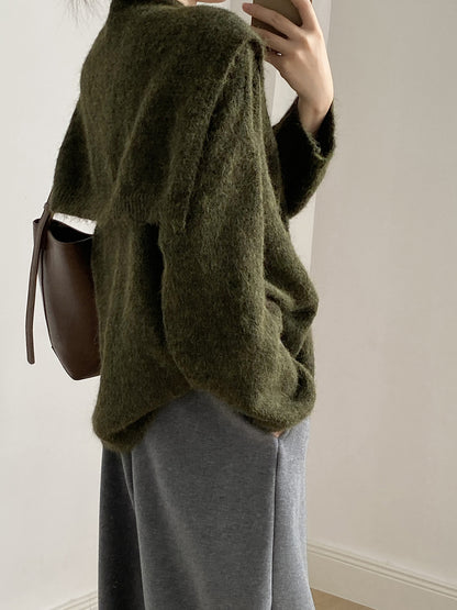 【Y25805】 實拍溫柔軟糯V領毛衣+針織披肩(含羊毛3％）251023