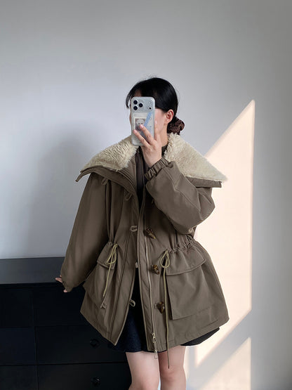 【cimz1727】實拍行走的火爐重工牛角扣大翻領工裝羽絨外套大衣(白鴨絨50)251120