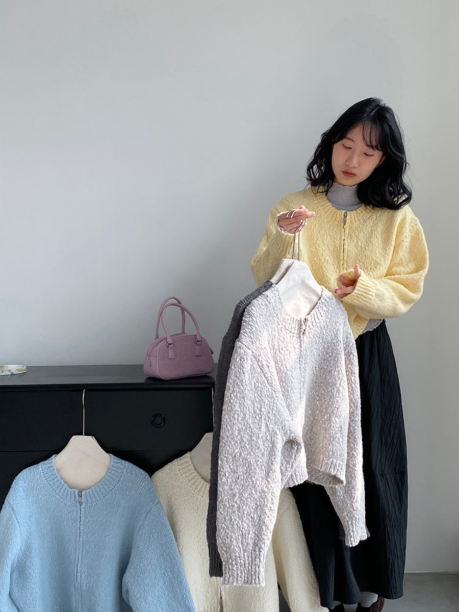 【cimz1386】實拍雙頭拉鍊羊毛保暖針織外套（羊毛34%)251201