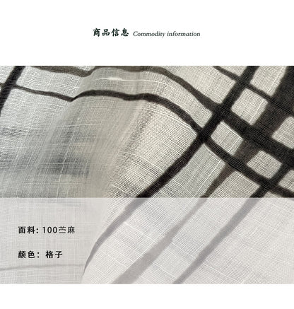 【cimz6580】慵懶高級鬆弛感🤍流蘇黑白格紋100高支苧麻燈籠袖襯衫罩衫260625