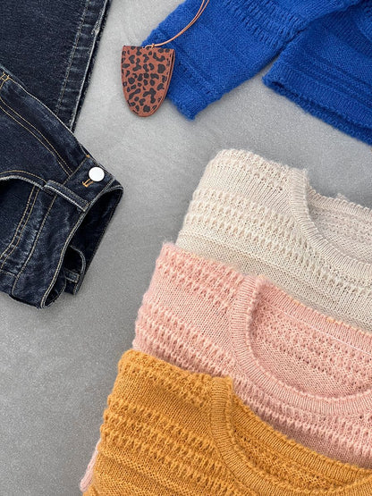 【cim1293】實拍氣質鏤空提花寬鬆慵懶針織衫(15羊毛)251030