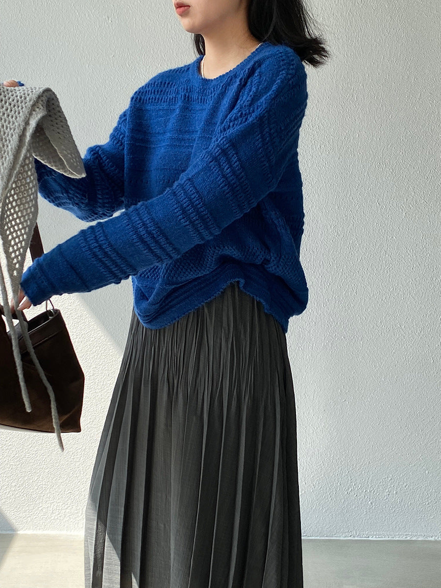 【cim1293】實拍氣質鏤空提花寬鬆慵懶針織衫(15羊毛)251030