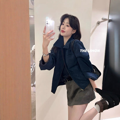 【L9150】實拍檸檬復古寬鬆羊津絨工裝長袖短外套251117