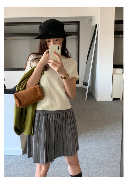 【H5518】實拍復古中性條紋針織衫＋針織百褶裙251125