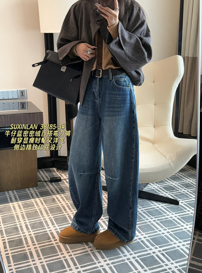 【L38185】實拍S~XL複合絨加厚保暖彎刀牛仔褲251208