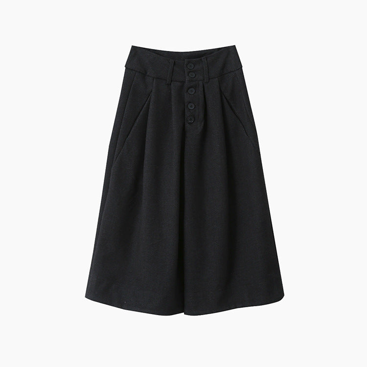 【LD3301】實拍韓系簡約高腰毛呢闊腿七分褲251103