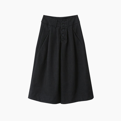 【LD3301】實拍韓系簡約高腰毛呢闊腿七分褲251103