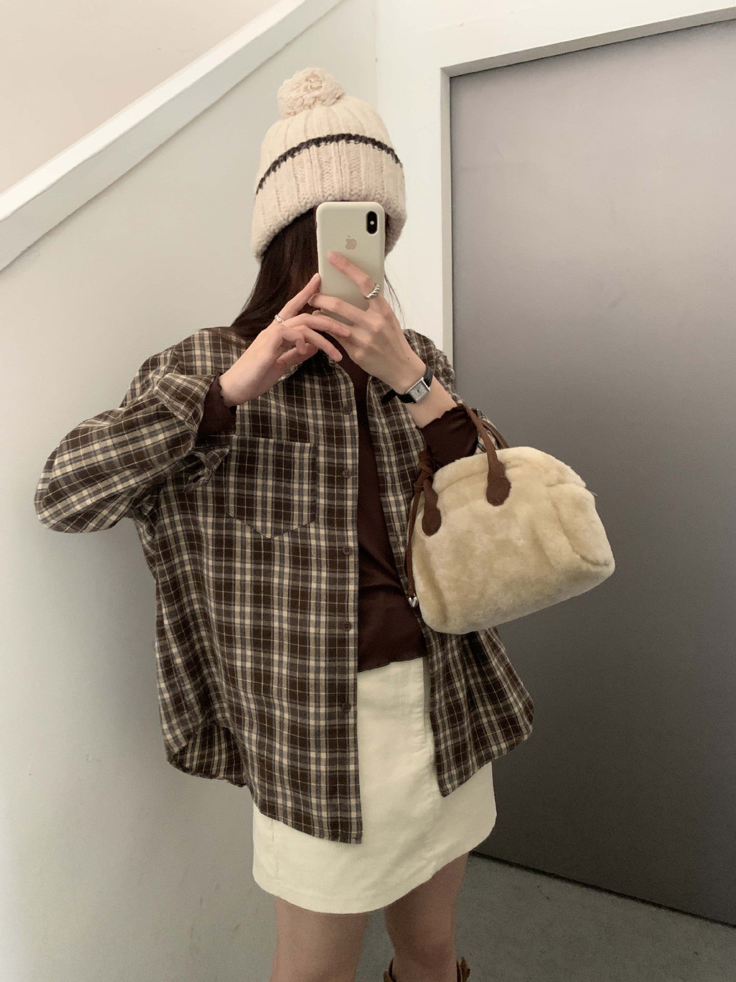 【H570】實拍復古寬鬆毛呢格子襯衫外套251021