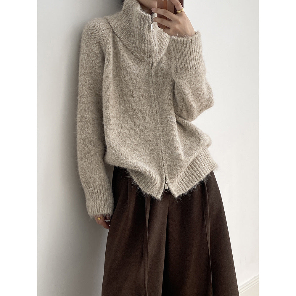 【YP1042】 實拍軟糯寬鬆高領針織毛衣外套(含羊毛4%) 251023