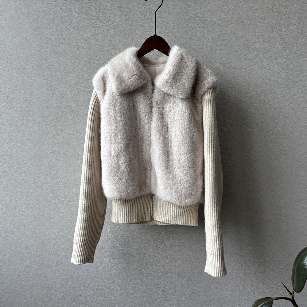 【YH8309】實拍高質感時髦仿皮草拼接針織假2件毛毛外套251113