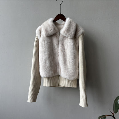 【YH8309】實拍高質感時髦仿皮草拼接針織假2件毛毛外套251113