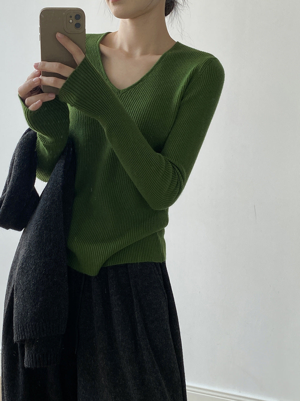 【YP313】實拍冬季氣質簡約v領針織衫251113