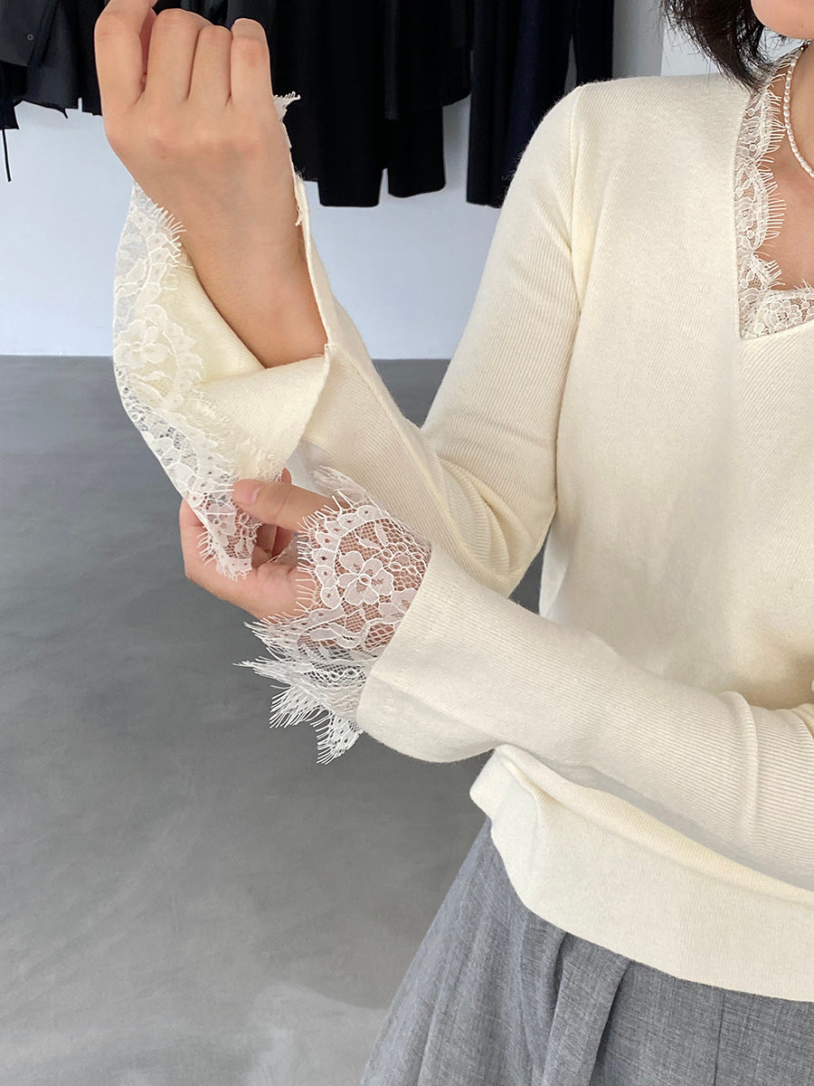 【cimz8833】實拍精緻蕾絲長袖針織衫251120