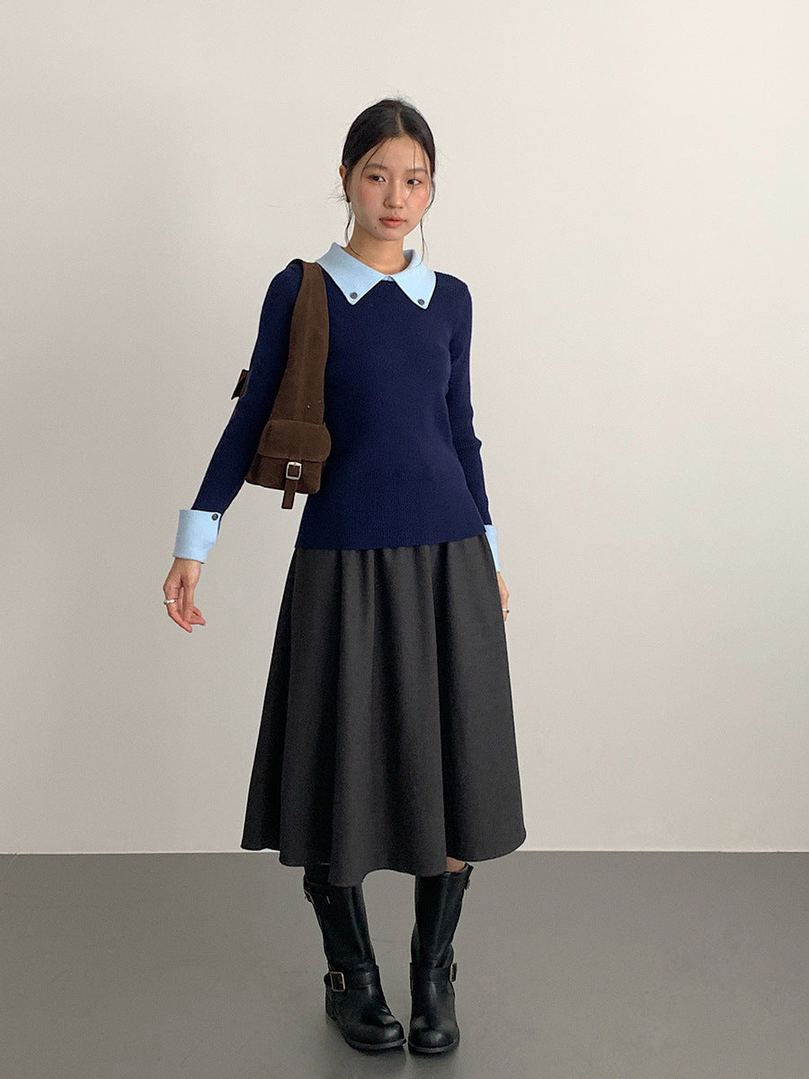 【LD11034】實拍毛呢超顯瘦保暖高腰大裙擺a字裙251124