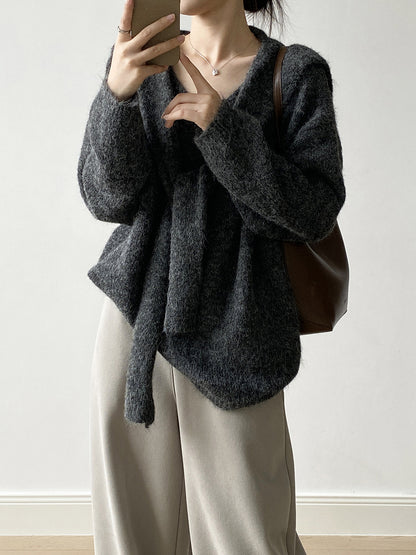 【Y25805】 實拍溫柔軟糯V領毛衣+針織披肩(含羊毛3％）251023