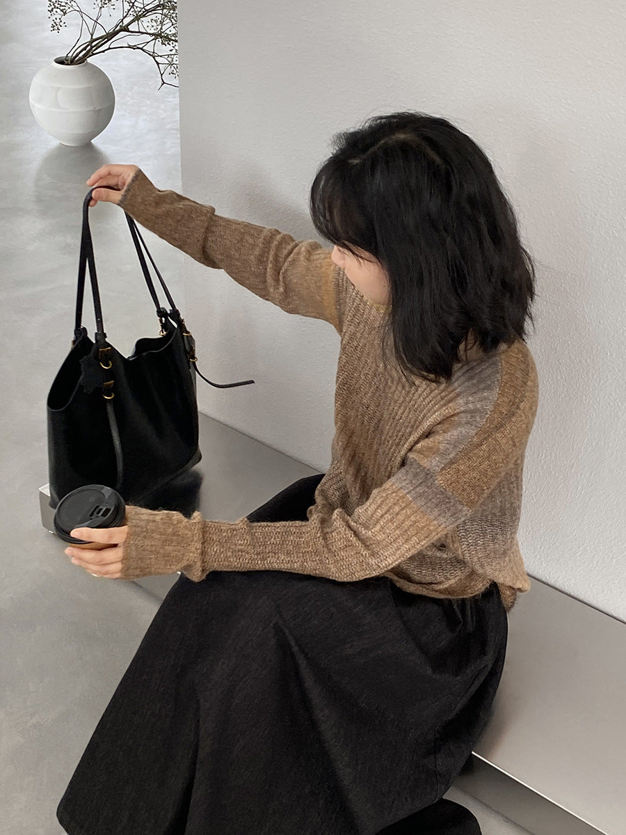 【cim0679】實拍韓國彩虹漸變長袖針織衫（羊毛11%)251114