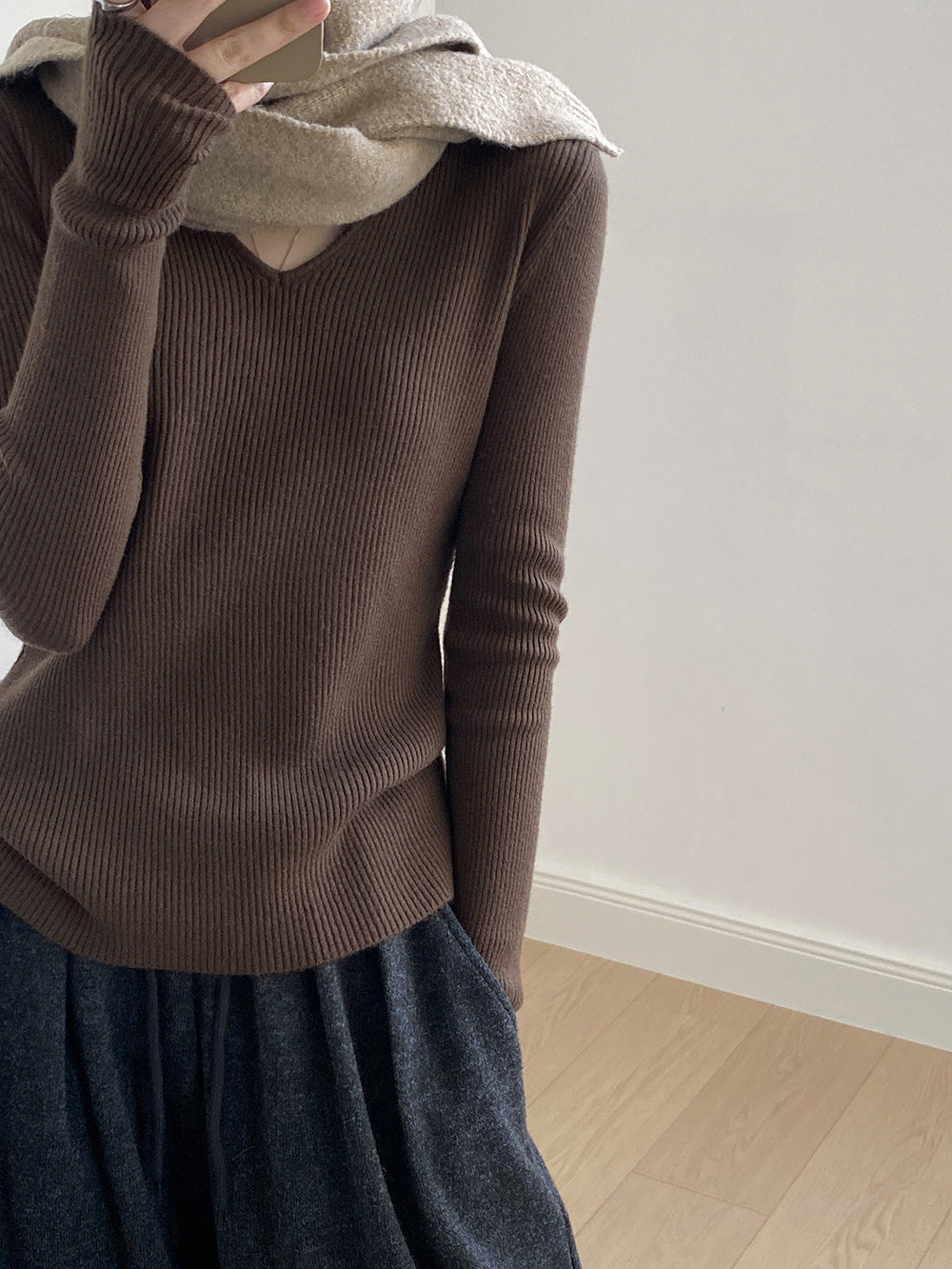 【YP313】實拍冬季氣質簡約v領針織衫251113