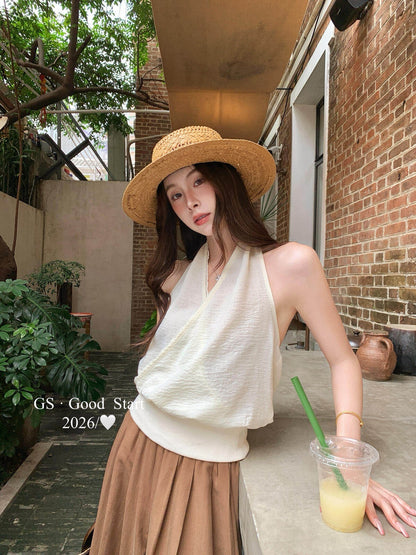 【LN5102E】Y2K時髦辣妹🔥性感蕾絲花邊交叉繞頸無袖上衣260518