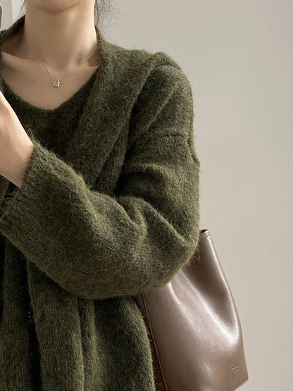 【Y25805】 實拍溫柔軟糯V領毛衣+針織披肩(含羊毛3％）251023