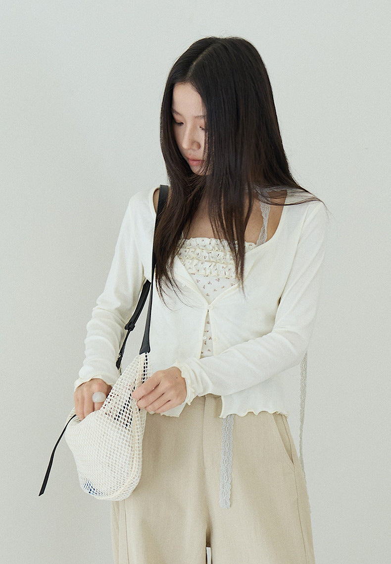 【LD11172】實拍仙女系紫藤花園💜淺紫長袖小外套+碎花細肩帶 套裝260317