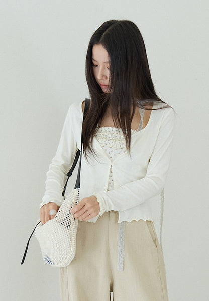 【LD11172】實拍仙女系紫藤花園💜淺紫長袖小外套+碎花細肩帶 套裝260317