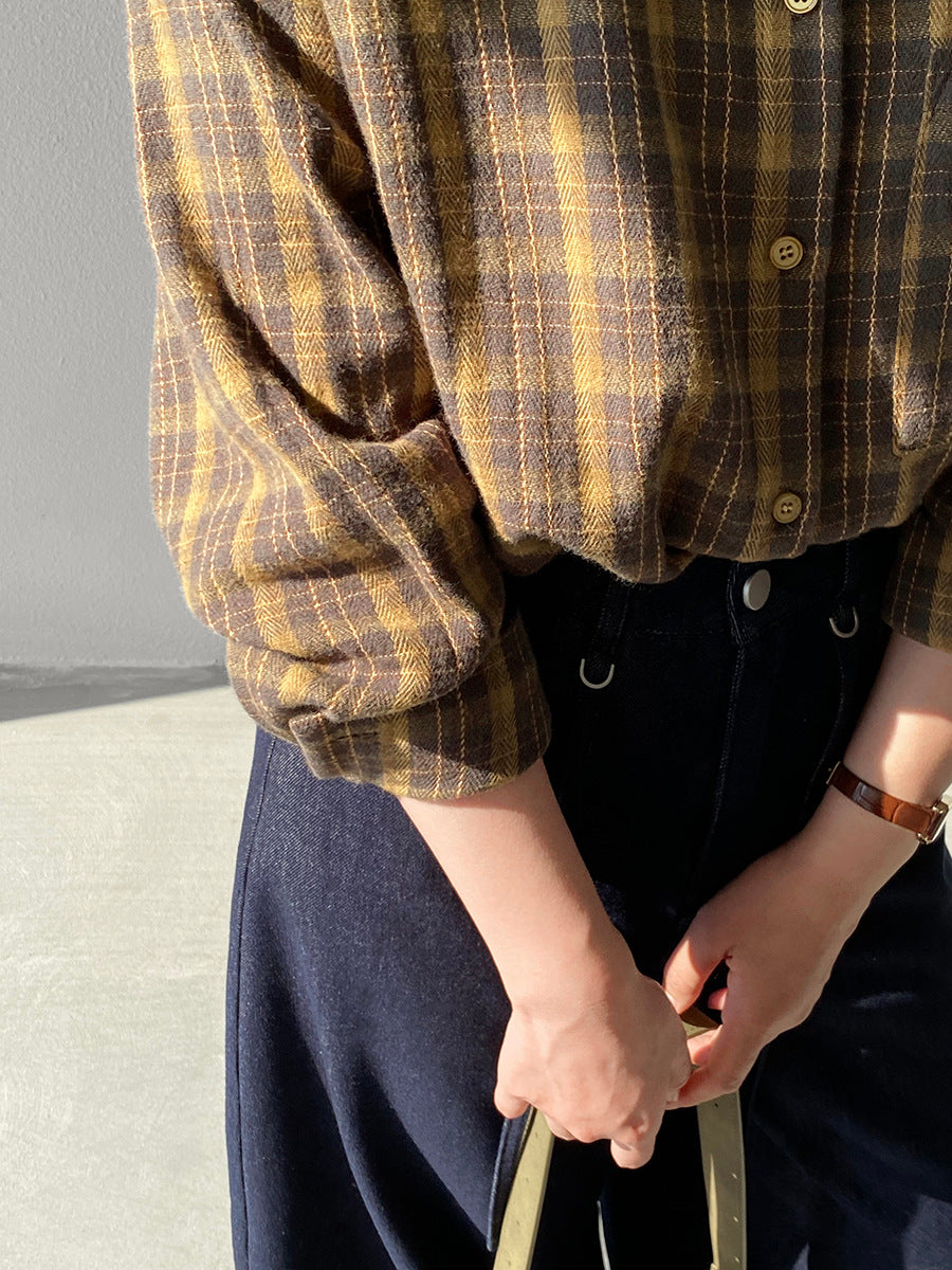 【cimz1753】實拍磨毛加厚復古格紋襯衫 251120