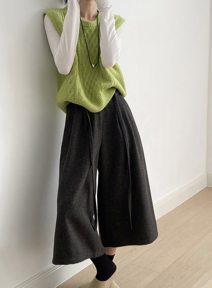 【Y82677】 實拍復古系帶加厚七分闊腿褲251023