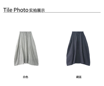 【H5301】實拍夏季輕爽格子氣球長裙250610