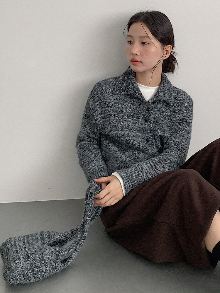 【LD3296】實拍輕奢復古寬翻領厚實針織外套＋針織包251103