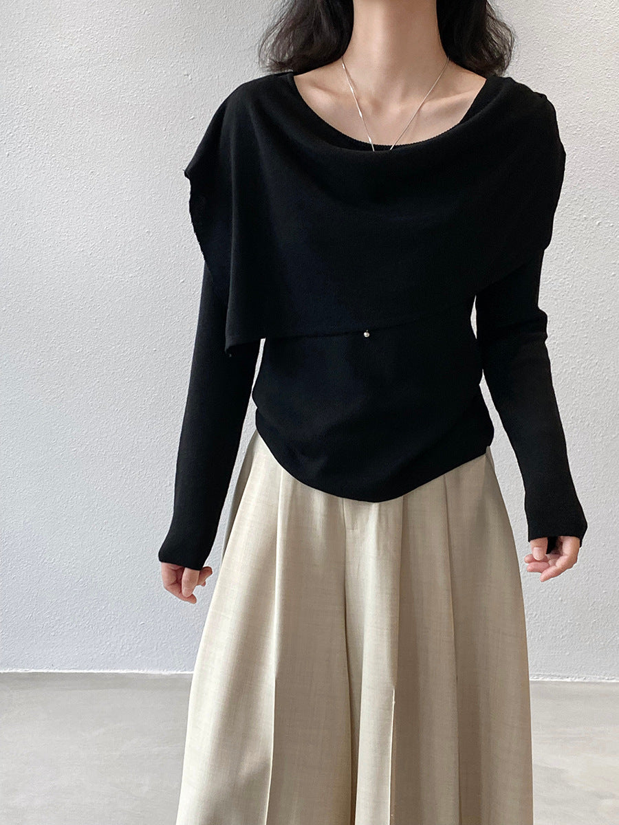 【cim396】實拍慵懶蕩領假2件披肩針織毛衣251030