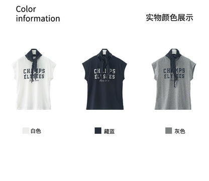 【H5227】實拍夏季時尚休閒｜字母印花圓領棉T恤＋格紋領巾250429
