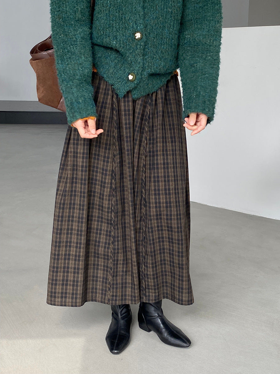 【cimz6381】實拍日系復古格紋內里加絨加厚A字裙251128