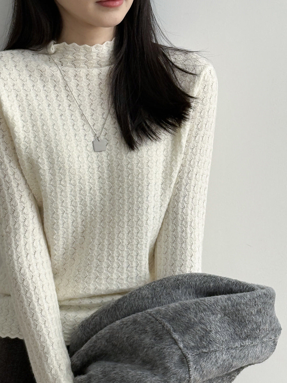 【Y312】實拍高單質感鏤空蕾絲半高領針織衫251106