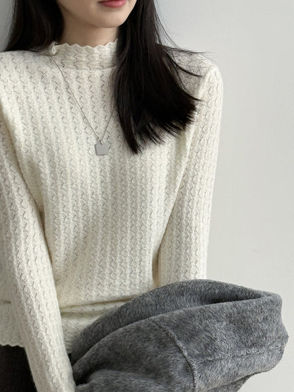 【Y312】實拍高單質感鏤空蕾絲半高領針織衫251106