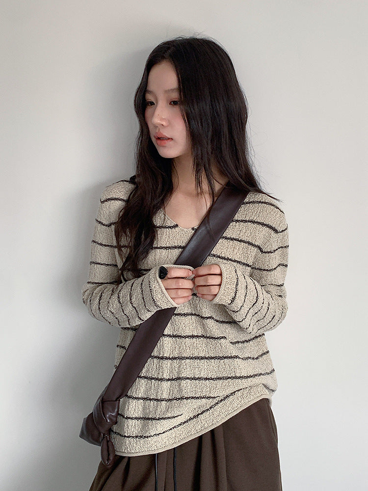 【LD11022】實拍肌理感寬鬆條紋針織衫251110